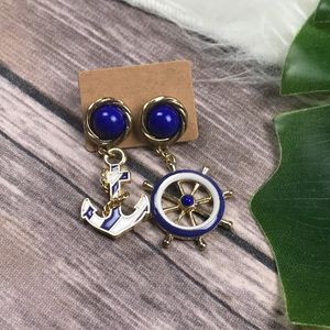 🌼 New! Sailor Anchor Wheel Dangle Navy Earrings